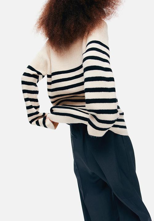 H&M - Collared jumper - cream/black striped 