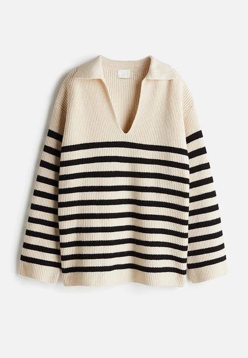 H&M - Collared jumper - cream/black striped 