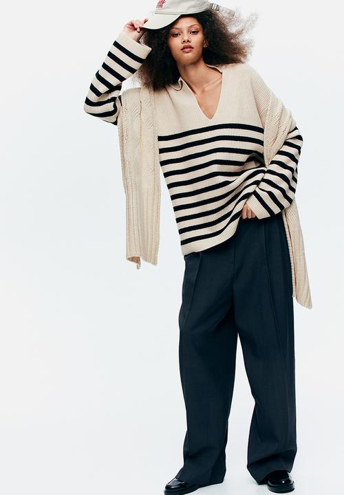 H&M - Collared jumper - cream/black striped 