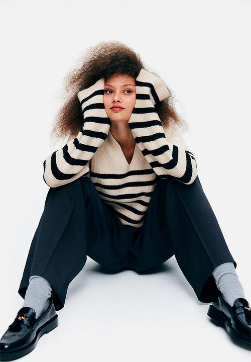 H&M - Collared jumper - cream/black striped 