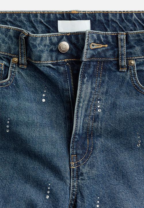 H&M - Rhinestone-embellished jeans - denim blue
