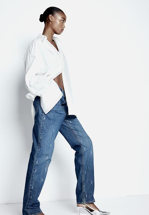H&M - Rhinestone-embellished jeans - denim blue
