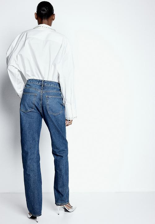 H&M - Rhinestone-embellished jeans - denim blue