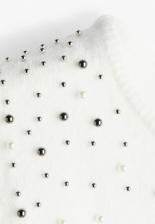 H&M - Embellished fine-knit top - cream