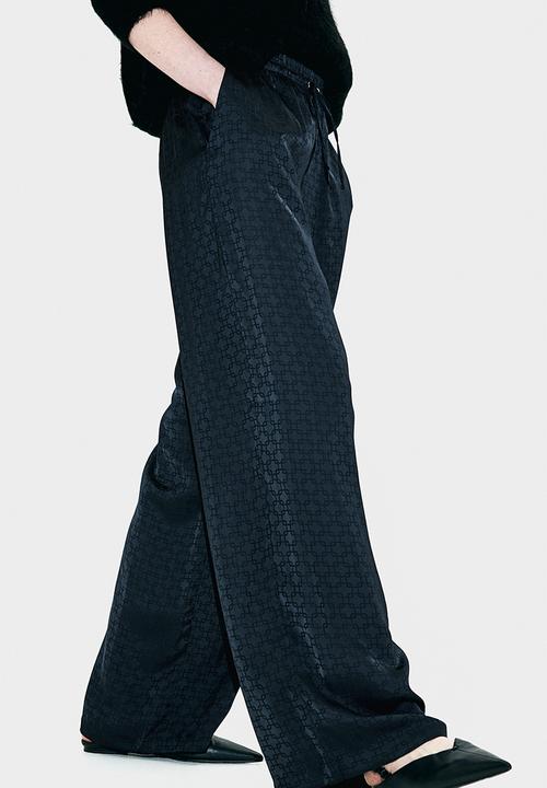 H&M - Wide drawstring trousers - navy blue patterned