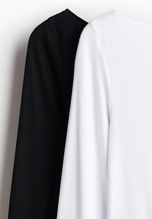 H&M - 2 pack ribbed boat-neck tops - black & white