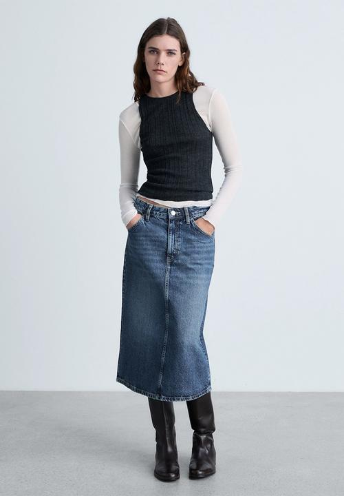 MANGO - Skirt Longo - Denim Blue