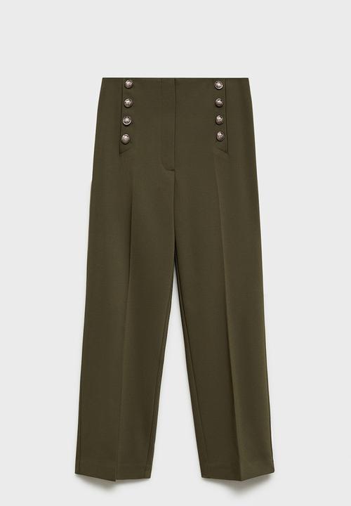 MANGO - Trousers Botones - Beige/Khaki