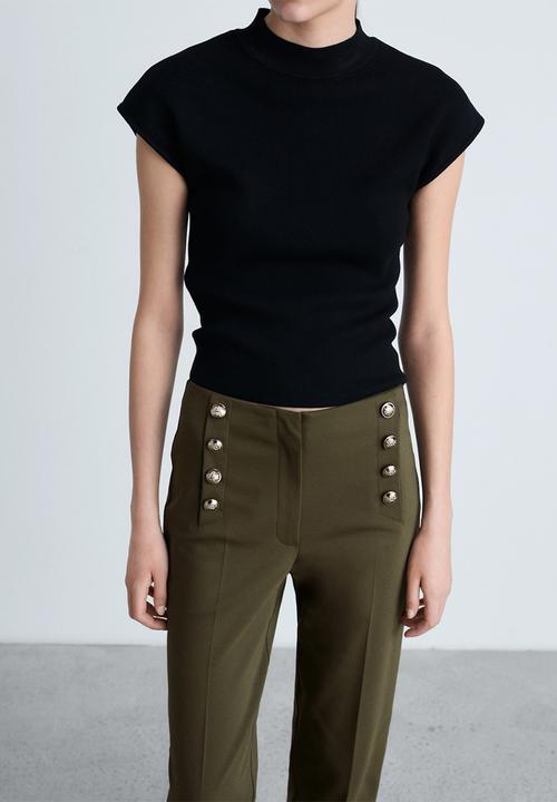 MANGO - Trousers Botones - Beige/Khaki
