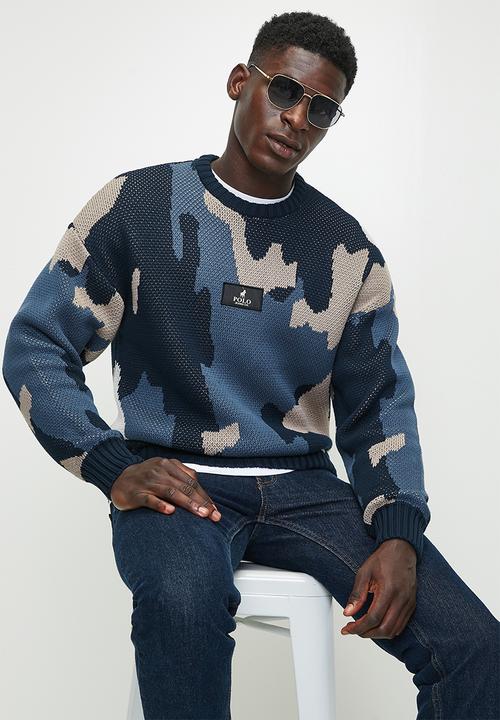 POLO - Mens Pjc Ls Crew Neck Knitwear - Blue
