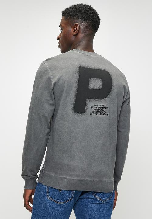 POLO - Mens Pjc Long sleeve Enzyme Dyed Sweat Top - Charcoal