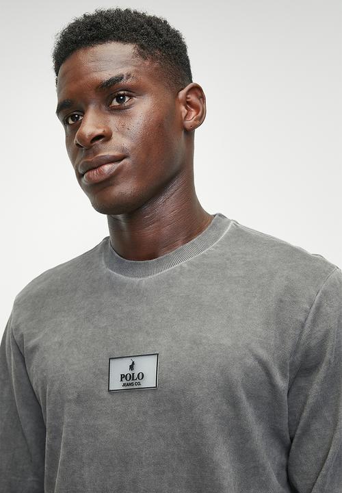 POLO - Mens Pjc Long sleeve Enzyme Dyed Sweat Top - Charcoal