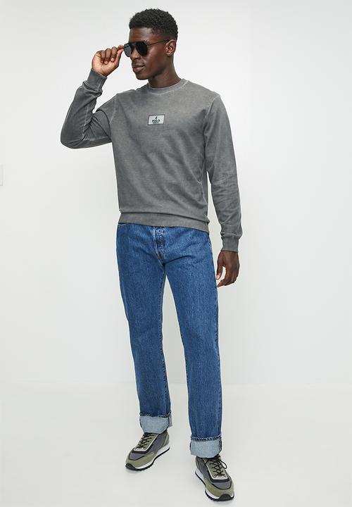 POLO - Mens Pjc Long sleeve Enzyme Dyed Sweat Top - Charcoal
