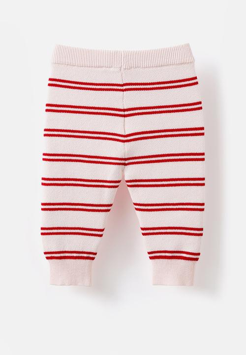 Cotton On - Cohen relaxed knit pant - pink pearl/varsity red double stripe