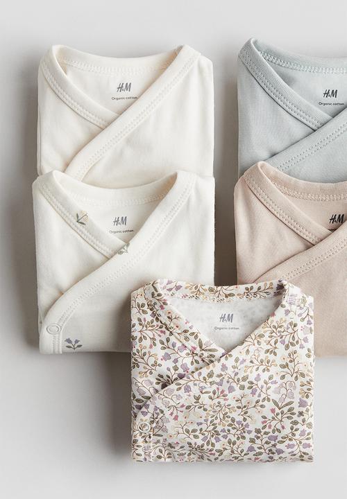 H&M - 5 pack wrapover bodysuits - light dusty pink floral