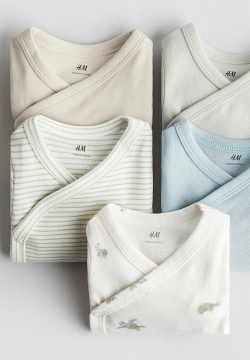 H&M - 5 pack wrapover bodysuits - light dusty green turtle