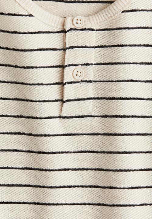 H&M - Henley top - light beige striped