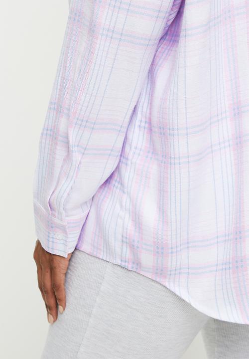 Cotton On - Plus Flannel Boyfriend Long Sleeve Shirt - Pink &  Blue Lacey Check