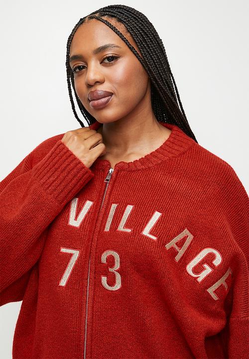Cotton On - Plus  luxe zip through knit bomber - red poppy print