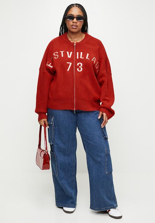 Cotton On - Plus  luxe zip through knit bomber - red poppy print