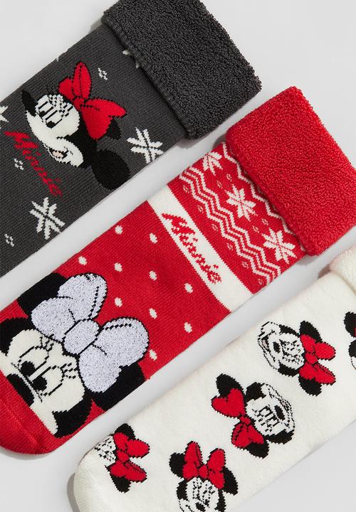 H&M - 3-Pack jacquard-knit terry socks - red & minnie mouse