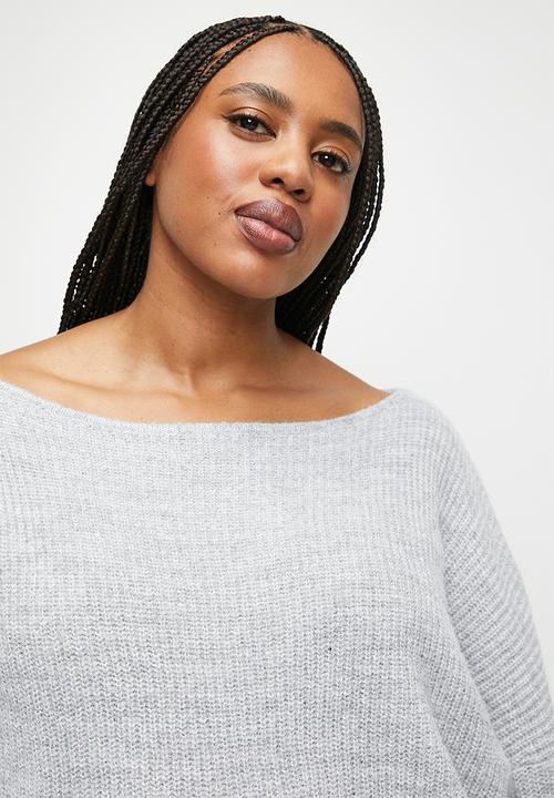Cotton On - Plus  luxe rib boatneck off shoulder - grey marle