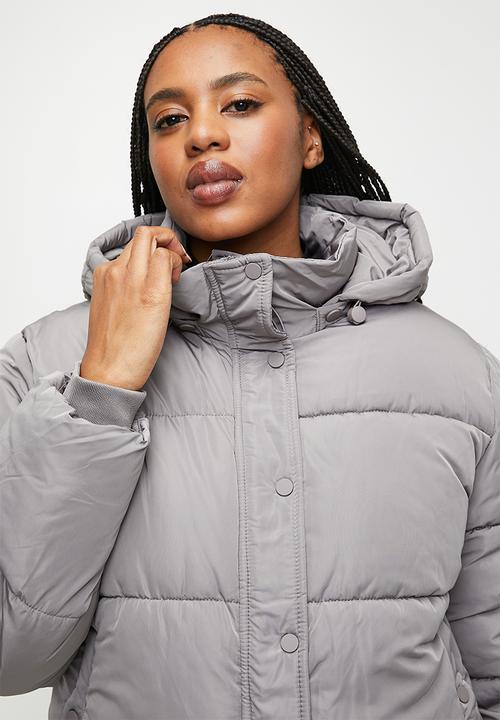 Cotton On - Plus The Mother Puffer Removable Hood Jacket - Desert Grey