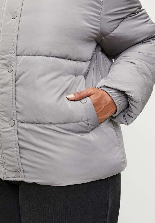 Cotton On - Plus The Mother Puffer Removable Hood Jacket - Desert Grey