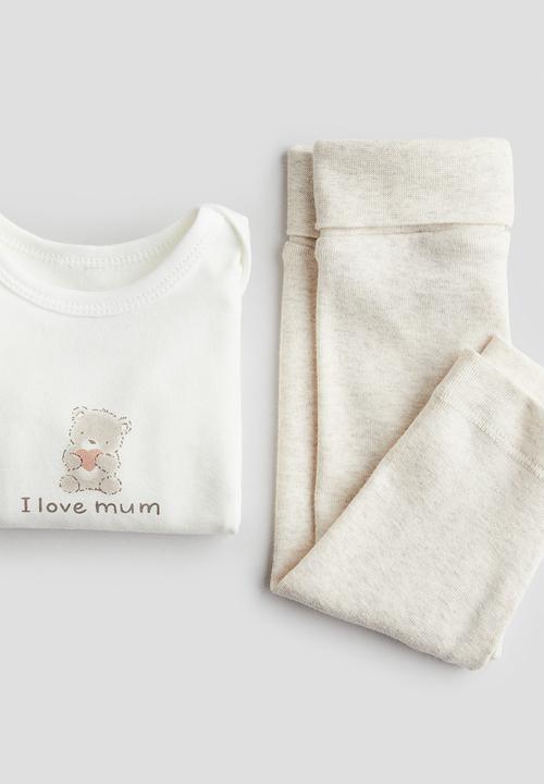 H&M - 2 piece cotton jersey set - white i love mum