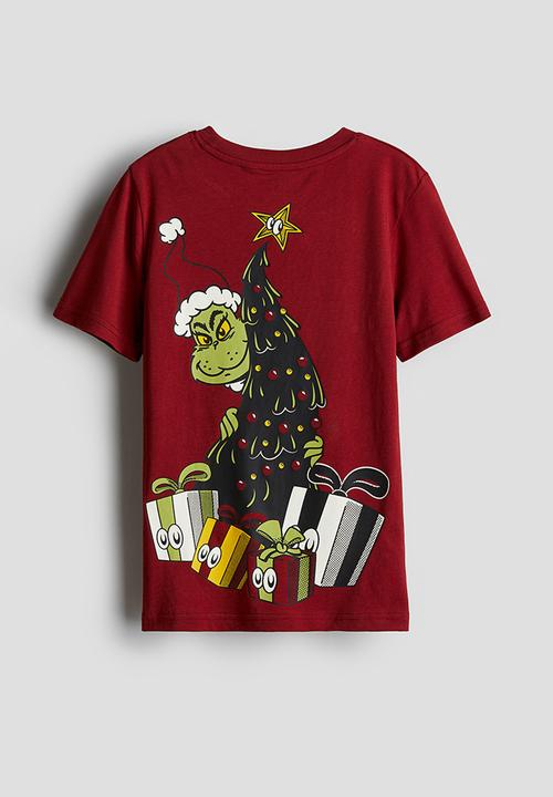 H&M - Printed t-shirt - dark red the grinch