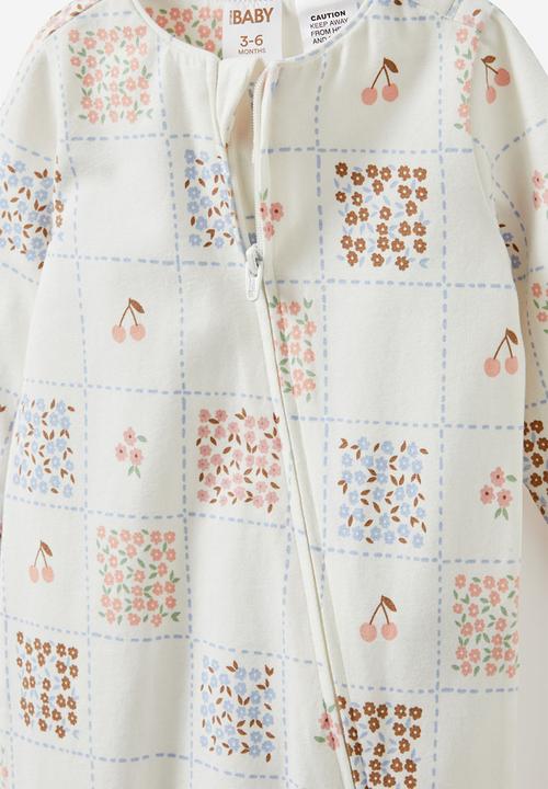 Cotton On - The long sleeve zip romper - vanilla/floral check