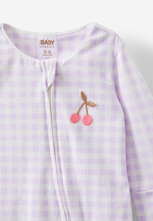 Cotton On - The long sleeve zip romper - vintage lilac/gingham cherry