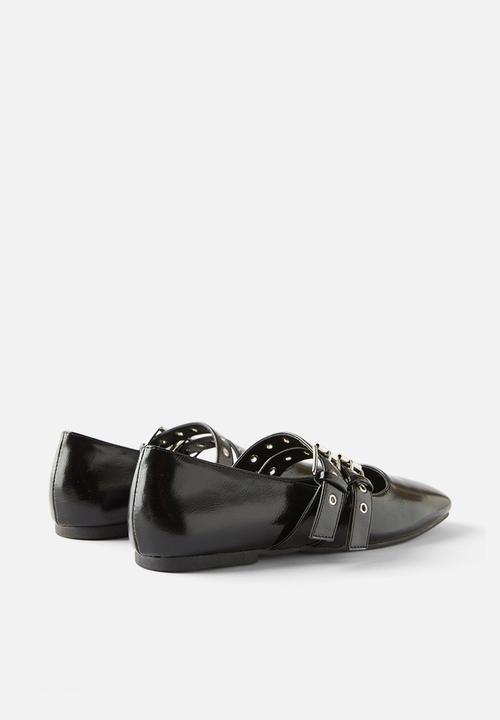 Cotton On - Miley double strap ballet - black textured