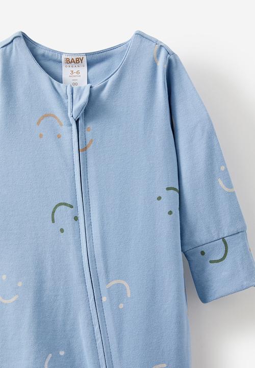 Cotton On - The long sleeve zip romper - dusty blue/smiles