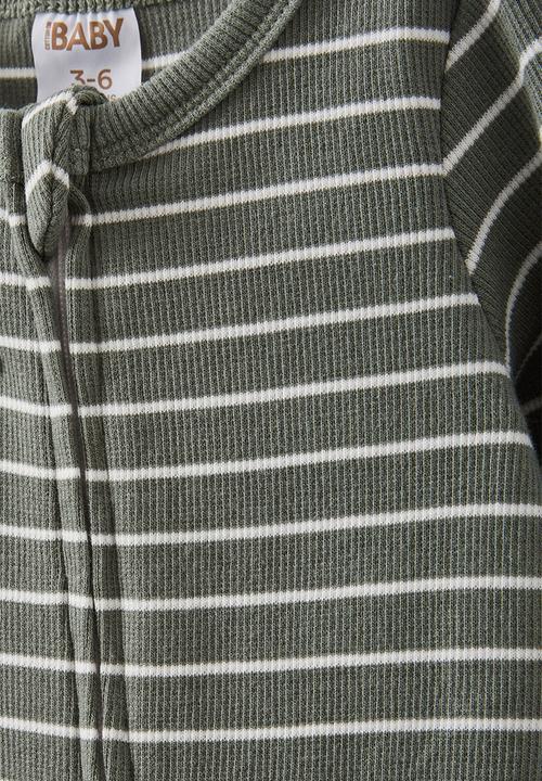 Cotton On - The long sleeve rib romper - swag green/vanilla riley stripe
