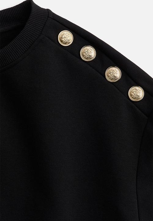 H&M - Button-detail sweatshirt - black