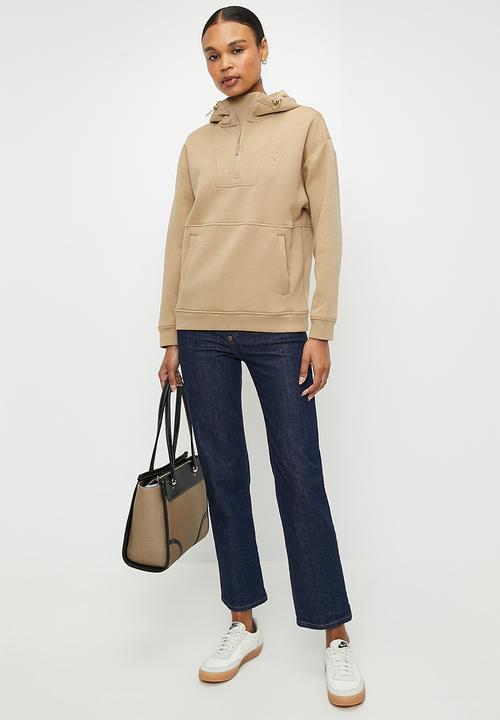 POLO - Wmn robyn long sleeve qtr zip track top - camel