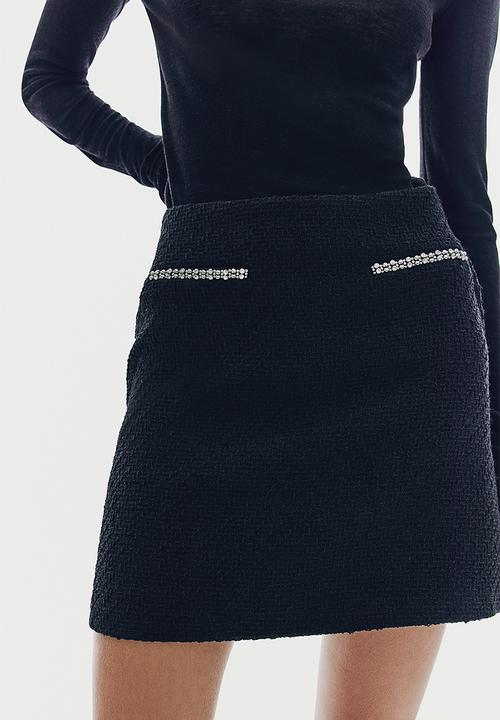 H&M - Bouclé mini skirt - black rhinestones