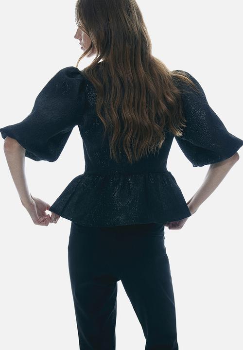 H&M - Jacquard-weave tie-front blouse - black