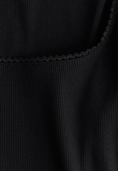 H&M - Picot-trimmed cotton top - black