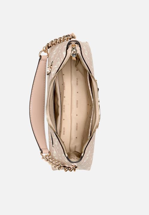 GUESS - Izzy top zip shoulder bag-sand logo
