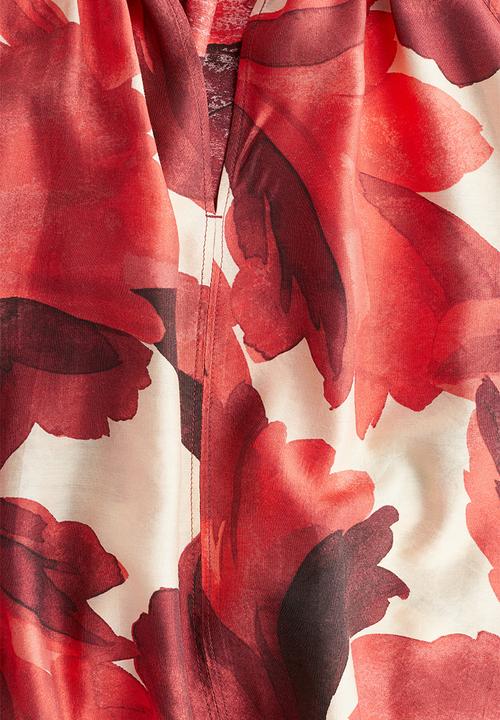 H&M - Balloon-sleeved blouse - light beige & red floral