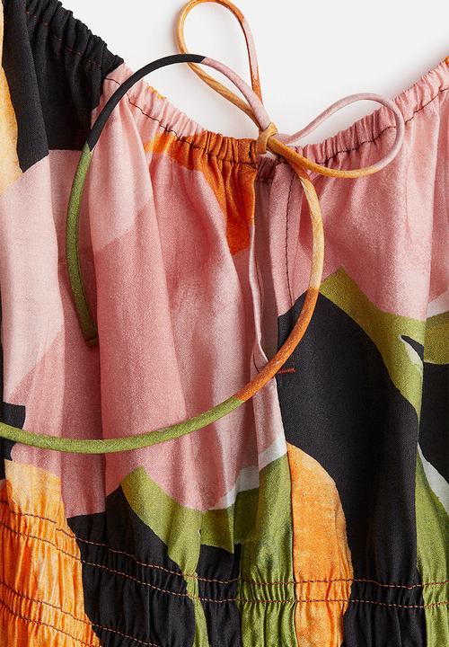 H&M - Butterfly-sleeved dress - green & patterned 