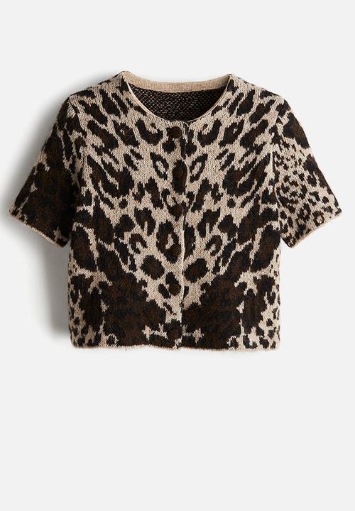 H&M - Jacquard-knit cardigan - beige & leopard print