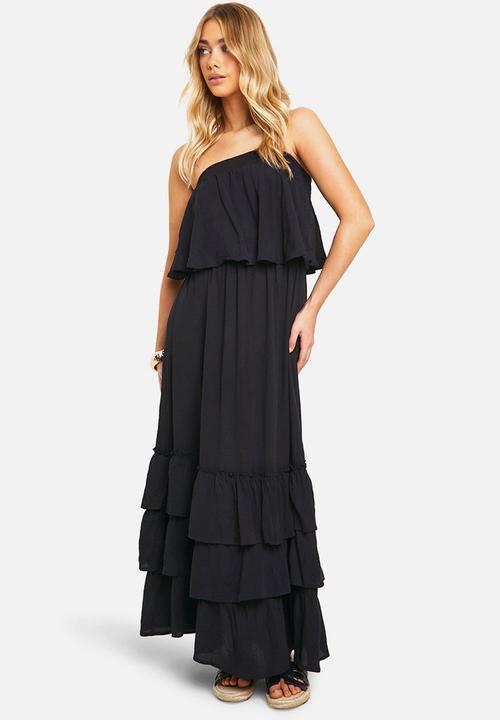 boohoo - Bandeau Ruffle Maxi Dress - Black
