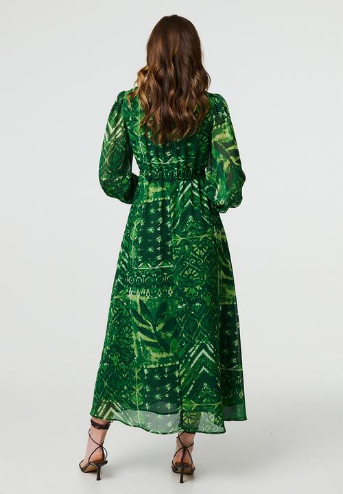 Stella Morgan - Leafy Printed Maxi Chiffon Dress - Green