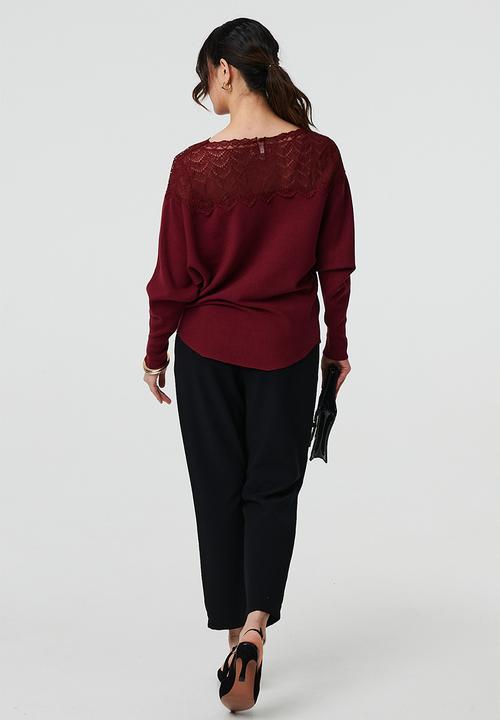 Stella Morgan - Sequinned lace knitted Sweater - Wine