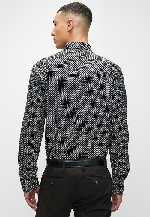 POLO - Mens Floral Printed Long Sleeve Shirt - Black