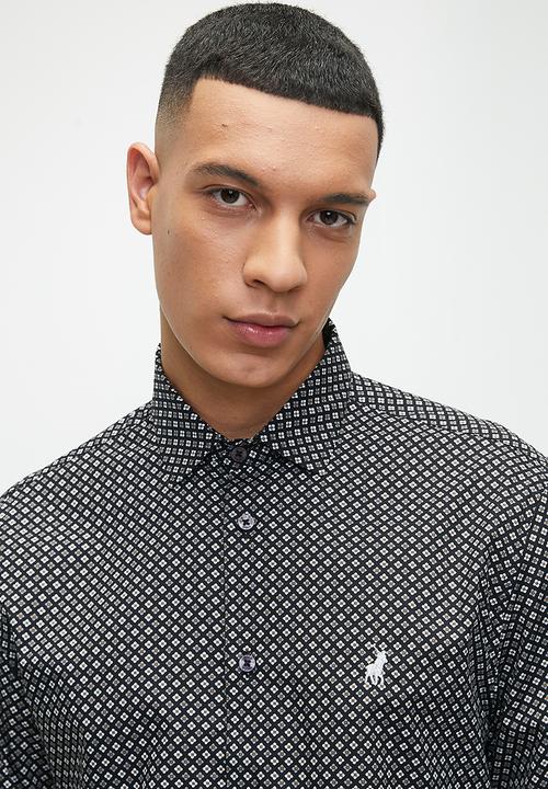 POLO - Mens Floral Printed Long Sleeve Shirt - Black