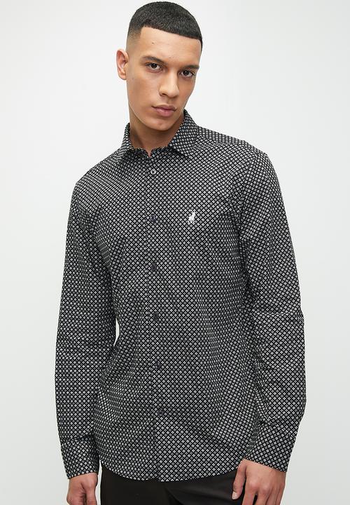 POLO - Mens Floral Printed Long Sleeve Shirt - Black